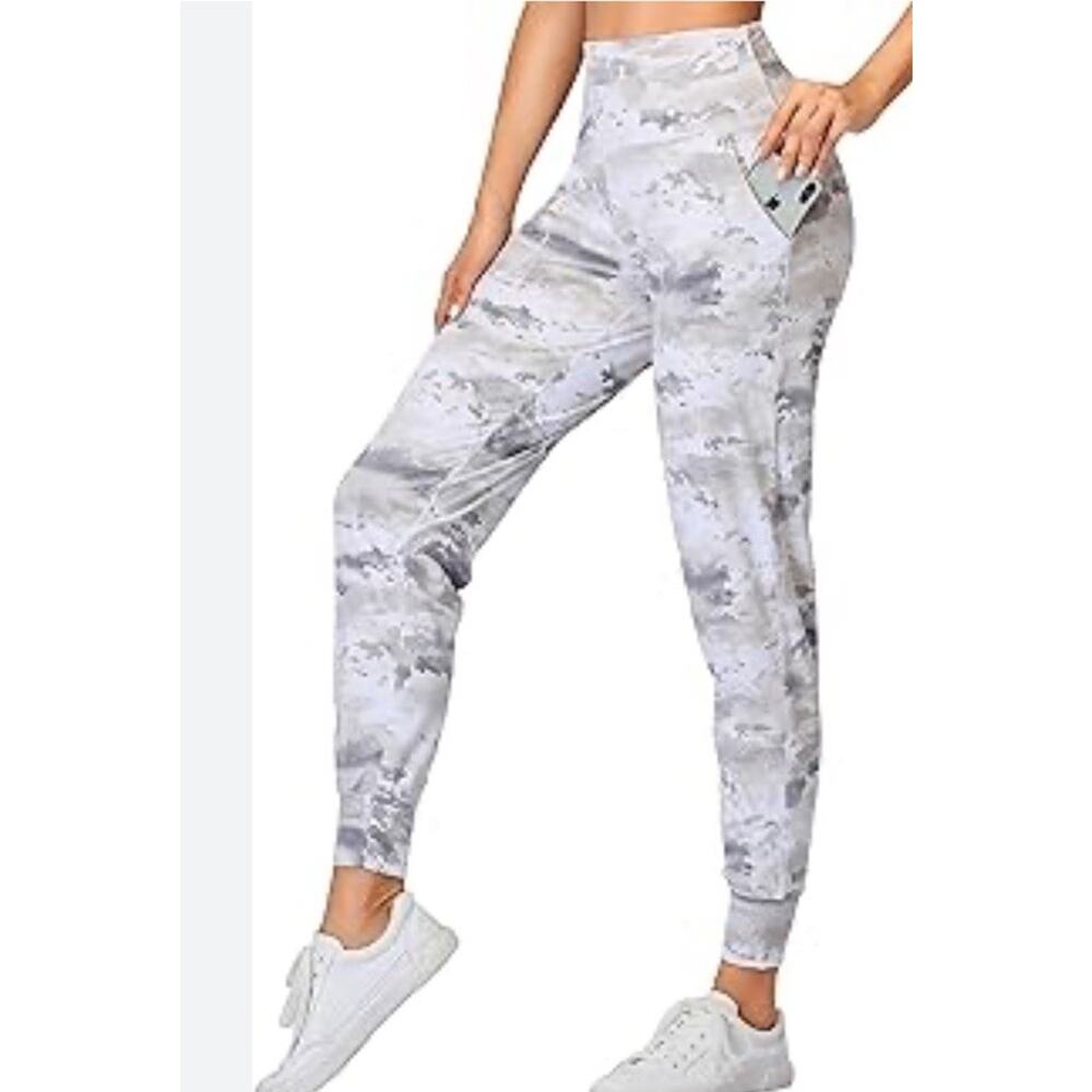 Oalka/Gray Camo‎ Print Pockets Stretch HIGH WAISTED Workout Pants size Small